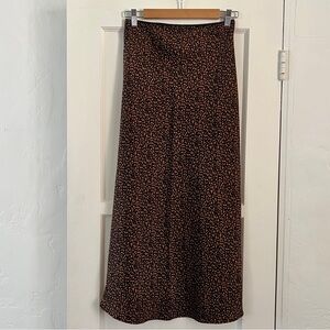 Vintage Forever 21 Black Brown Dot Midi Satin Slip Skirt wrinkle-free size Small